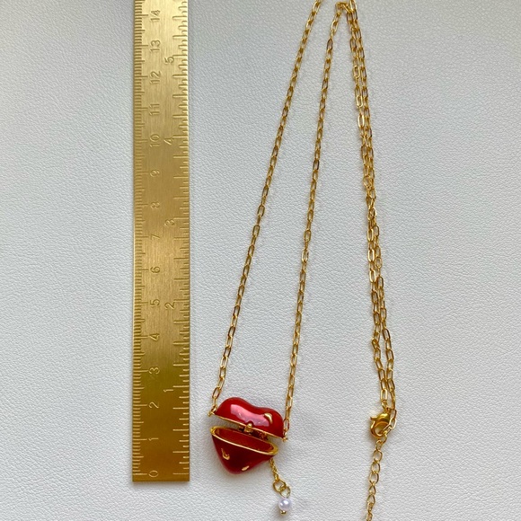 Gold and Red Heart Pendant Necklace - Picture 3 of 4